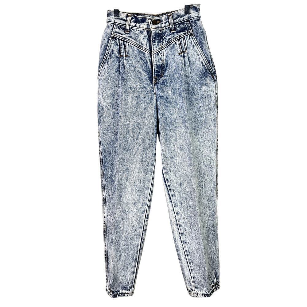 Vintage Sunset Blues Acid Wash Denim Jeans High Waisted Straight Leg Pleated 00